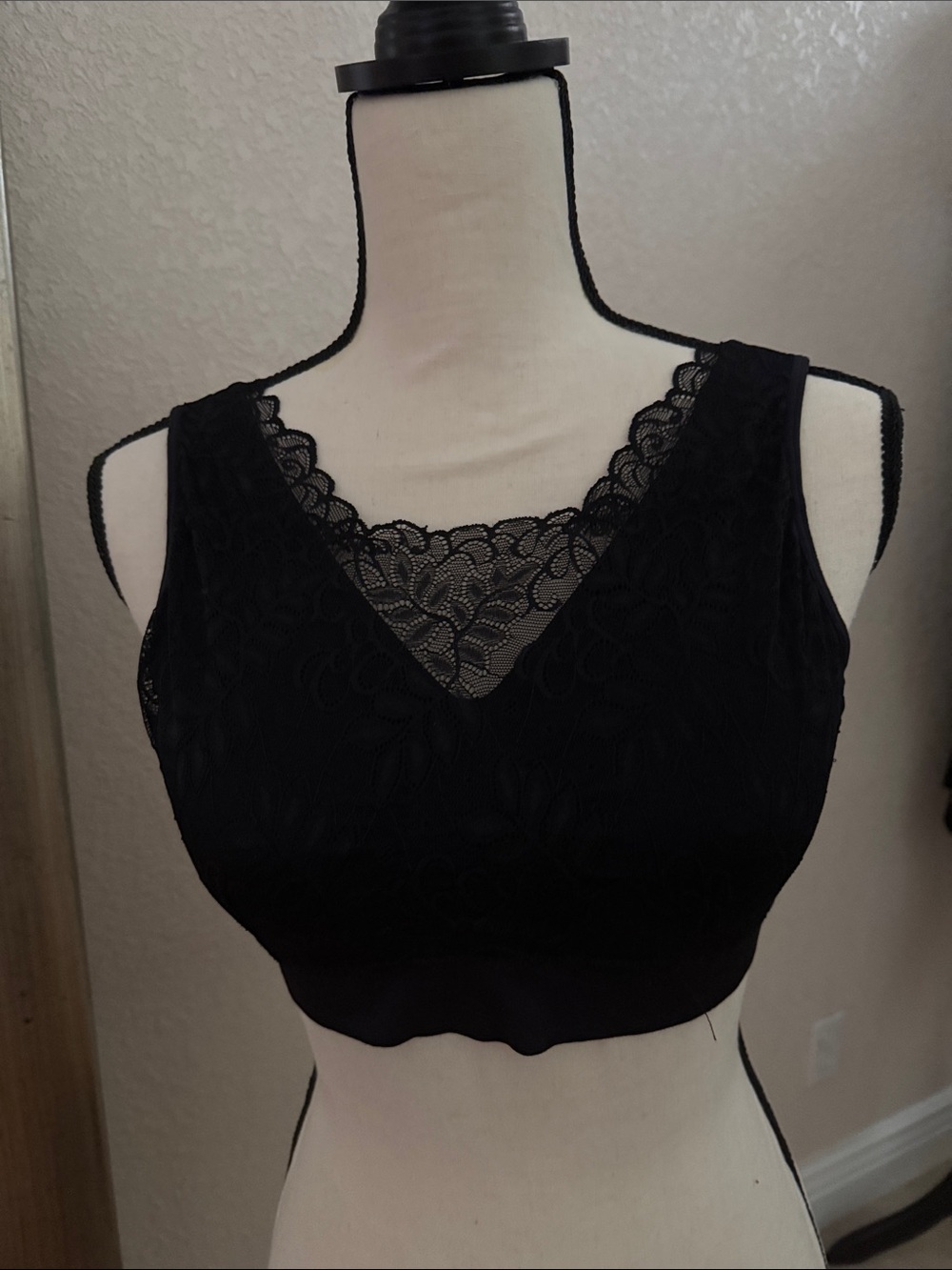 Breezies Black Lace V-Neck Crop Bralette